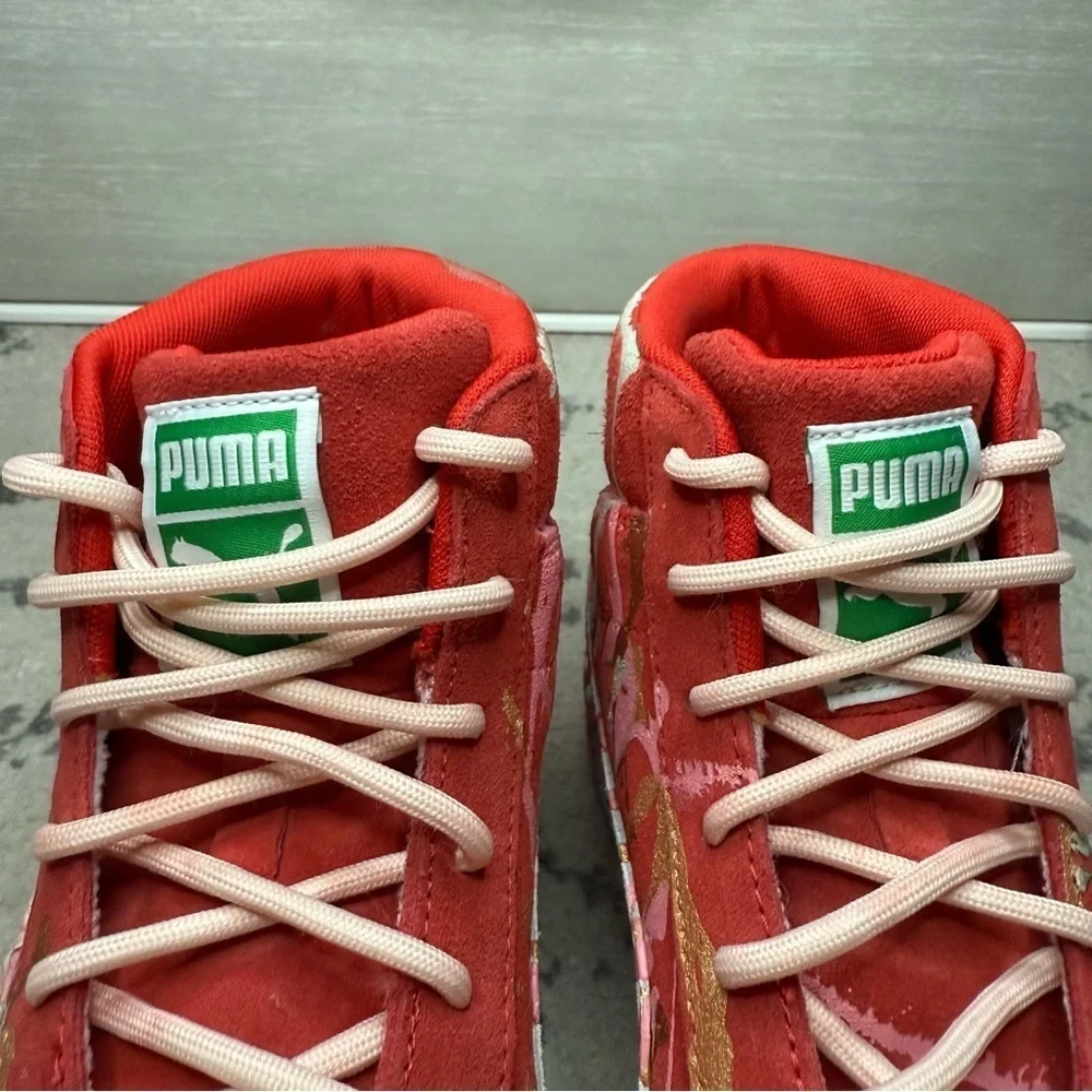 PUMA Suede High Risk Red Custom Floral Drip Classic High Top Streetwear Sneakers